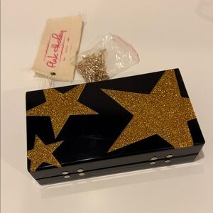 BNWT Pink Haley Black Lucite Clutch Shoulder Bag with Gold Stars